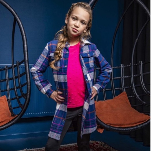 B.nosy - Plaid Flannel Dress with Blue Leggings - Picture 2 of 4